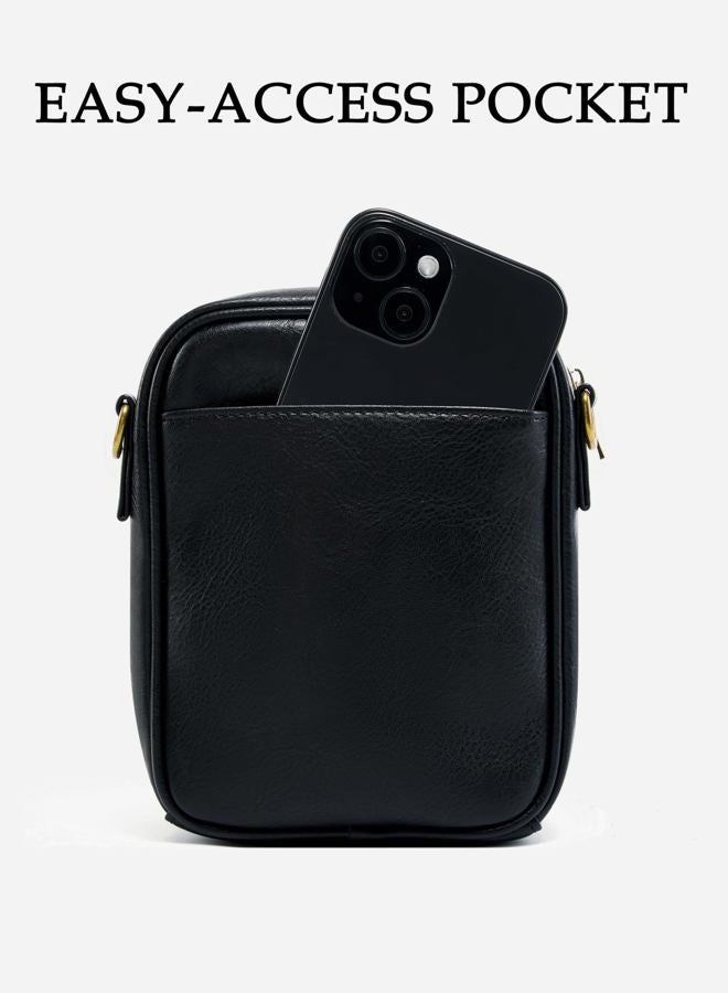 Yarnic Small Crossbody Bag, Vegan Leather Cell Phone Purse for Women, Vintage Wallet Bag with Card Slots, Black-wide Strap a, 5.12" L x 2.76" W x 7.09" H, Vintage - Image 5