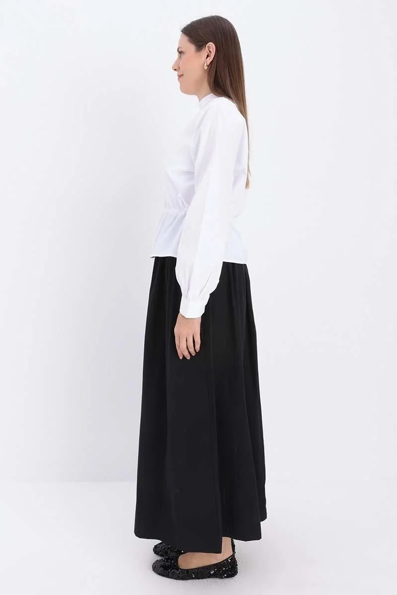 Allday Black-Button Detailed Pleated Skirt