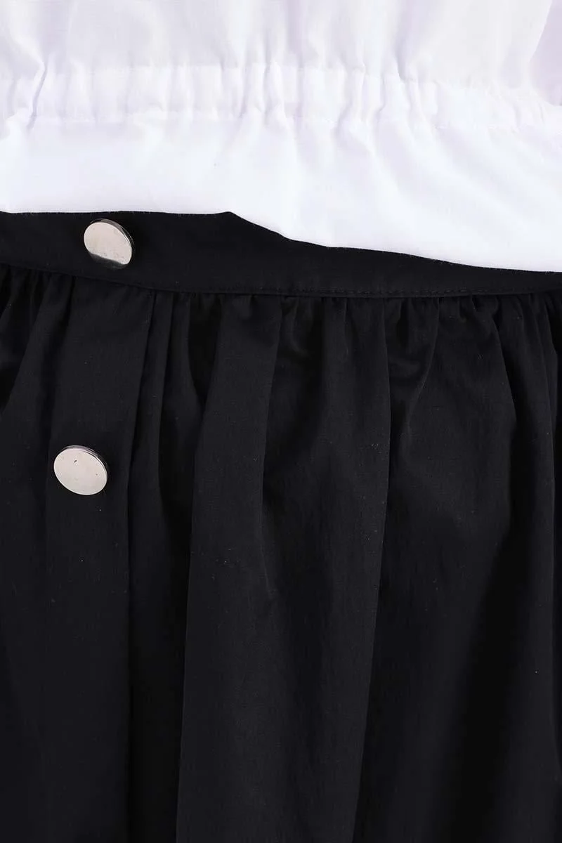 Allday Black-Button Detailed Pleated Skirt