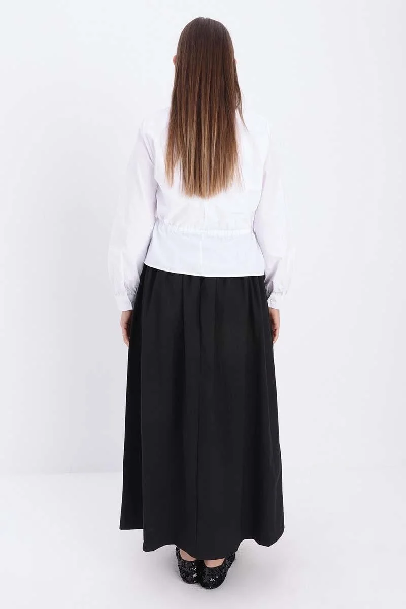 Allday Black-Button Detailed Pleated Skirt