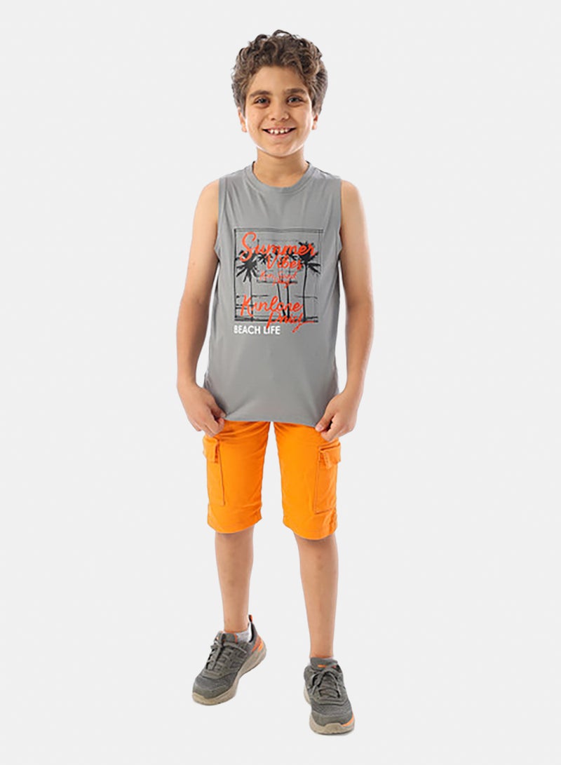Andora Sleeveless Printed Boys Tank Top - Grey - Image 5