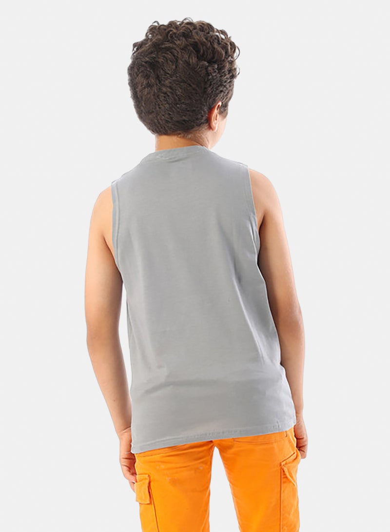 Andora Sleeveless Printed Boys Tank Top - Grey - Image 3