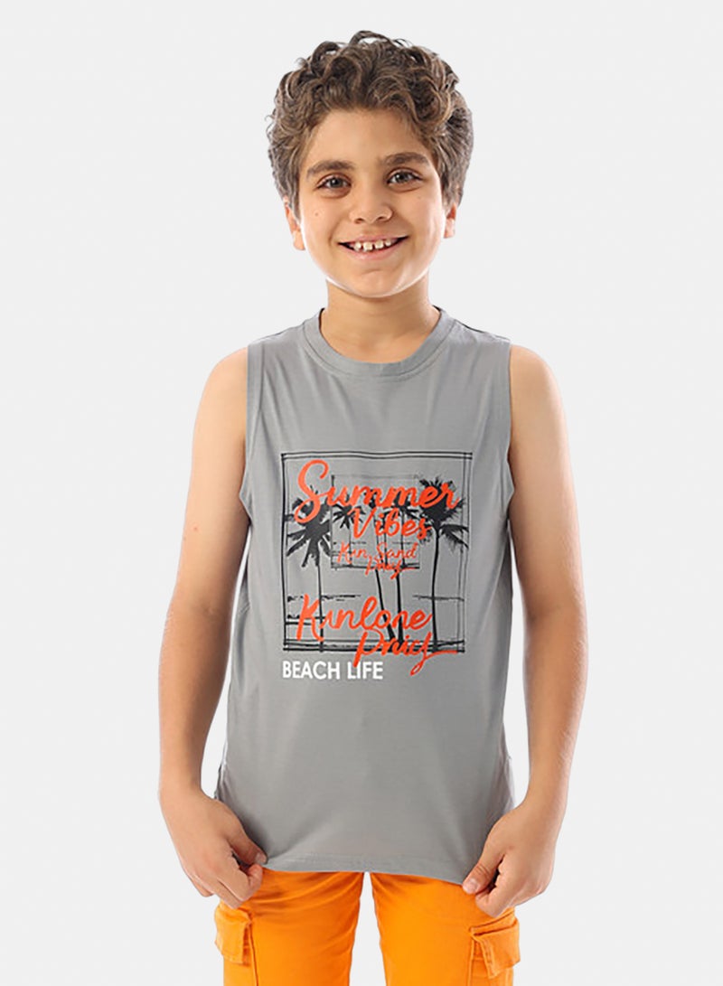 Andora Sleeveless Printed Boys Tank Top - Grey - Image 1
