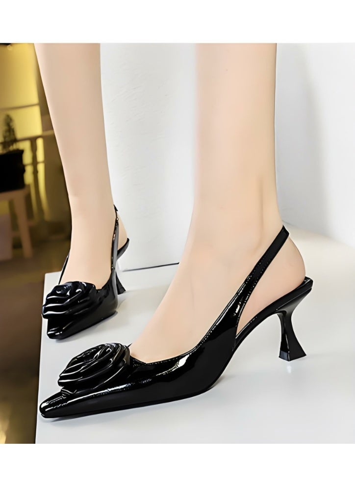 بيج تري المرأة الزهرية مغلقة أشارت إصبع القدم مضخات سلينغباك كعب عالية الصنادل الأسود 6CM - Image 3