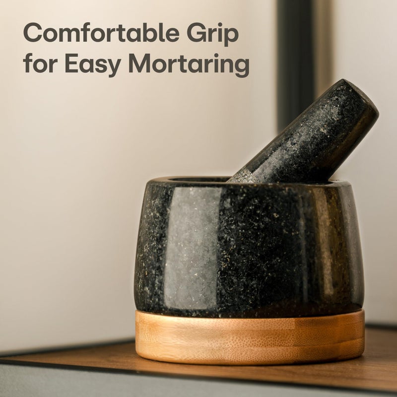 Praknu Mortar and Pestle Set Small - Heavy-Duty 1 Cup Stone Grinder for Spices & Herbs - Durable Granite Molcajete - Guacamole Bowl with Non-Slip Wooden Base - Effortless Grinding & Easy to Clean - Image 5