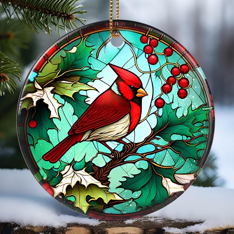 Touber Cardinal Ornament, Christmas Decoration, Holiday Present Idea, Heirloom Keepsake, Round Ceramic, Bauble Present, Cardinal - Image 1