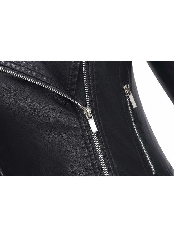 Tanming Women's Faux Leather Moto Biker Short Coat Jacket, A Black, S - Image 5