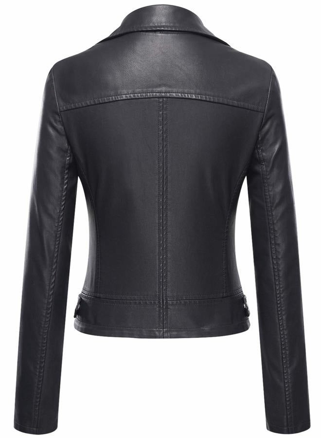 Tanming Women's Faux Leather Moto Biker Short Coat Jacket, A Black, S - Image 3