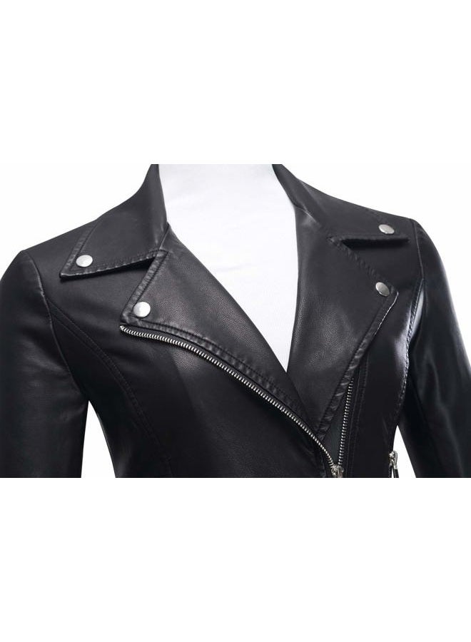 Tanming Women's Faux Leather Moto Biker Short Coat Jacket, A Black, S - Image 4