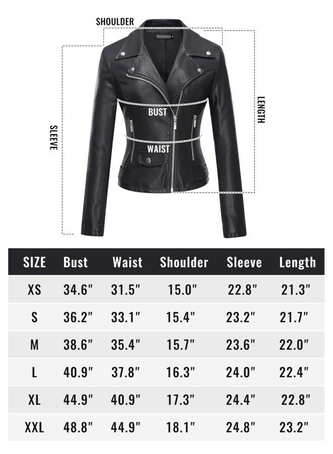 Tanming Women's Faux Leather Moto Biker Short Coat Jacket, A Black, S - Image 2