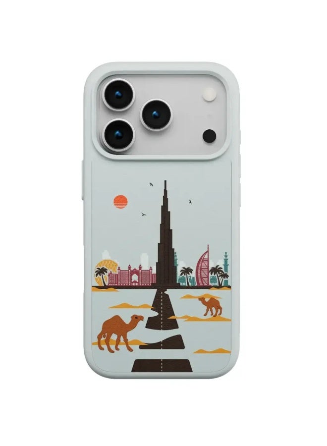 ليفيلو فاللو جراب من الجلد الصناعي (PU) بتصميم دبي مع لمسة تطريز لهاتف آيفون 17 برو ماكس – فضي مصقول - Image 1