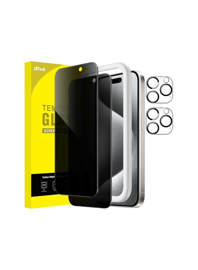 JETech Privacy Screen Protector for iPhone 15 Pro 6.1-Inch with Camera Lens Protector, Anti-Spy Tempered Glass Film, Easy Installation Tool, 2-Pack Each - Image 1