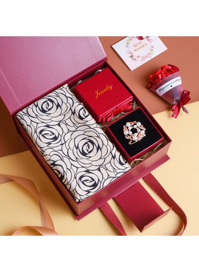 Hang Silk House Hangsi Mansion Silk Scarf Gift Box Set, Two-piece Scarf Shawl For Mother's Birthday Mother's Day Gift Women Practical Brooch Dark Night - Image 1