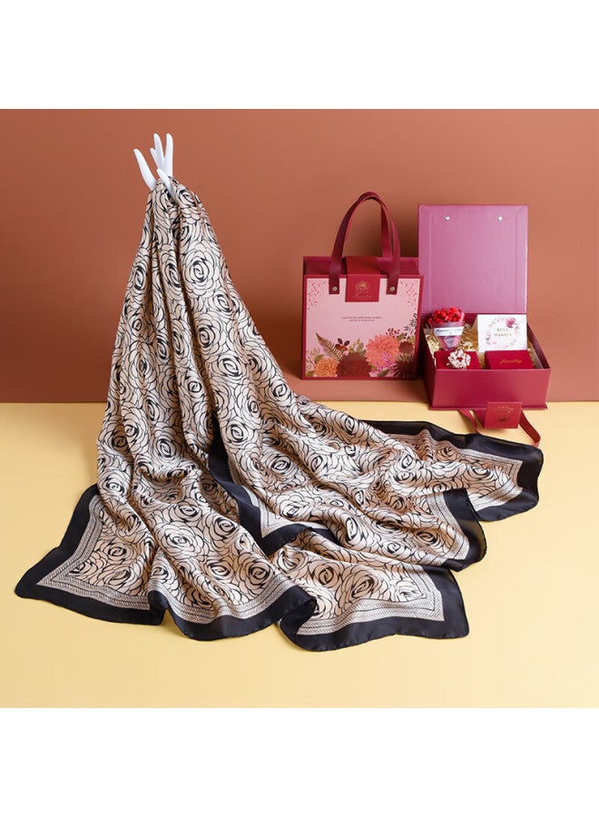 Hang Silk House Hangsi Mansion Silk Scarf Gift Box Set, Two-piece Scarf Shawl For Mother's Birthday Mother's Day Gift Women Practical Brooch Dark Night - Image 2