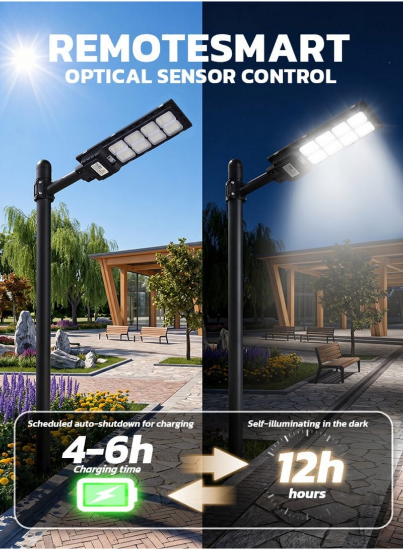 Max 1000W Solar Street Light with SMD LED, 4.5V 10W Solar Panel, 3.2V 10Ah Li-ion Battery, Remote & Optical Sensor Control, Outdoor Solar Lamp for Garden Yard Pathway Park - Image 4