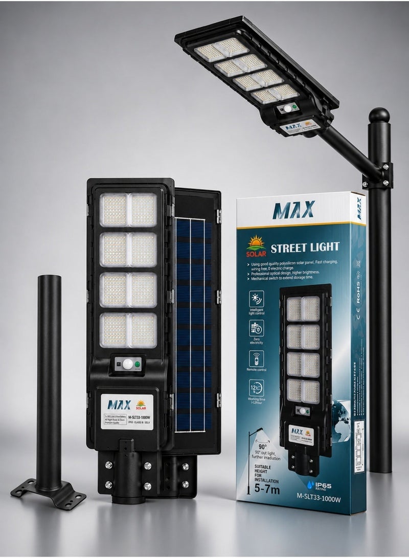 Max 1000W Solar Street Light with SMD LED, 4.5V 10W Solar Panel, 3.2V 10Ah Li-ion Battery, Remote & Optical Sensor Control, Outdoor Solar Lamp for Garden Yard Pathway Park - Image 2