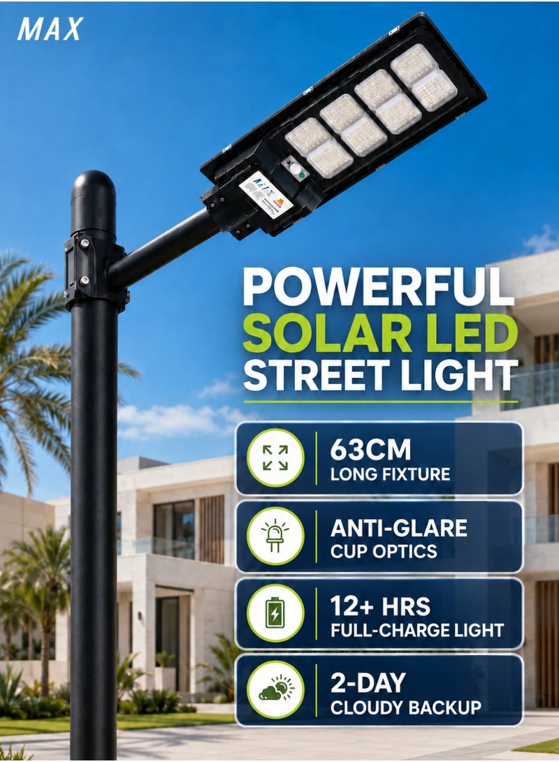 Max 1000W Solar Street Light with SMD LED, 4.5V 10W Solar Panel, 3.2V 10Ah Li-ion Battery, Remote & Optical Sensor Control, Outdoor Solar Lamp for Garden Yard Pathway Park - Image 1