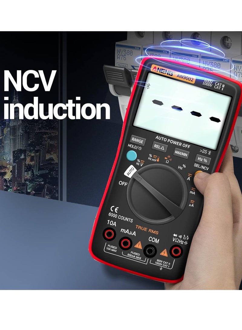 أنينج مقياس متعدد Bluetooth TRMS بنطاق تلقائي 6000 عد، AC/DC، مقاومة، استمرارية، سعة، صمامات، درجة حرارة، مقياس جهد السيارة - Image 4