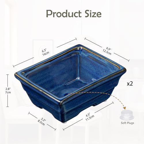 Villa Como Bonsai Pots Shallow Succulent Planters for Live Bonsai Trees Set of 2, 6.3" Ceramic Pot for Succulents Indoor with Drainage Hole, Outdoor Cactus Plant Bonsai Pot, Ceramic Flower Pot - Image 2
