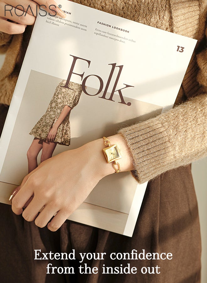 roaiss Women's Retro Quartz Gold Watch, Analog Display Square Dial with Chain Strap, Luxury Elegant Waterproof Wristwatch as Gift for Ladies - Image 2