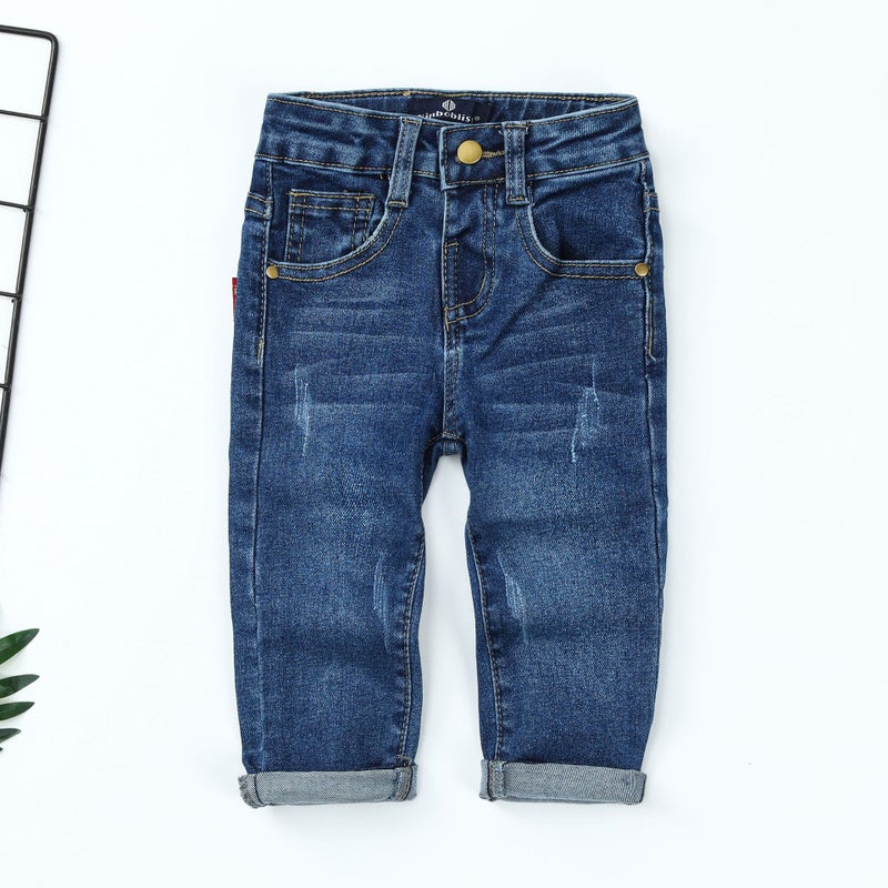 New Children'S Jeans Baby Classic Straight Pants Men'S Children'S Embroidered Denim Pants Baby Jeans - Image 1