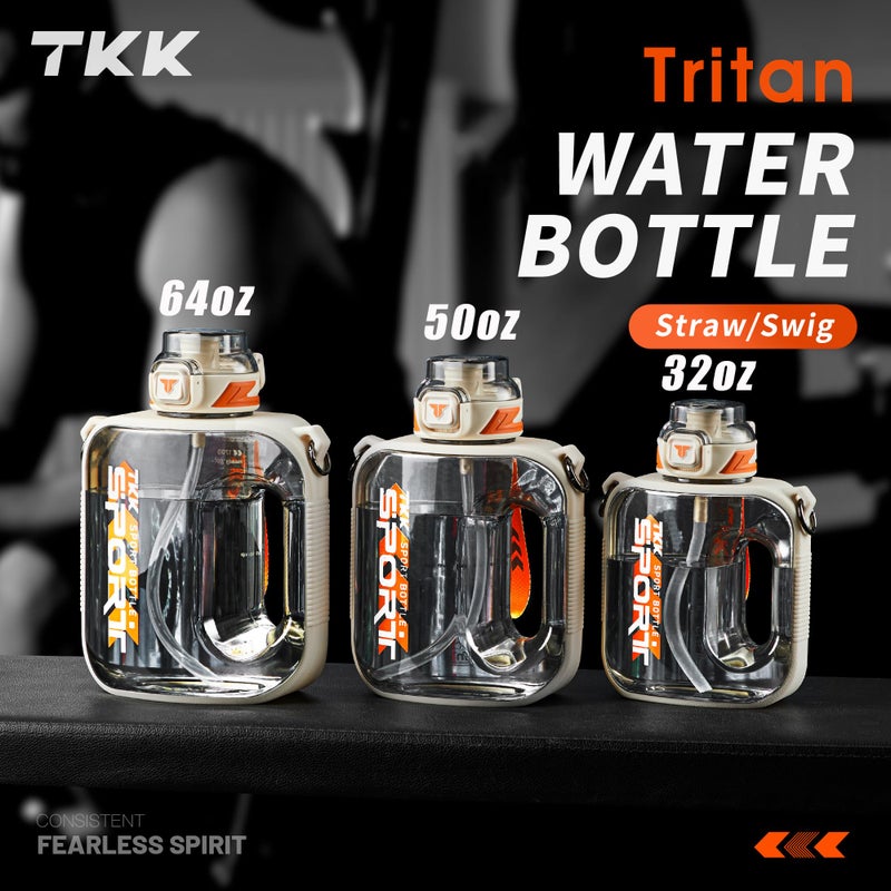 TKK Half Gallon Water Bottle Jug with Straw Large Capacity Plastic Water Bottle Dishwasher Safe 1/2 Gallon 50 Oz Water Bottle Jug BPA Free Tritan for Gym Yoga Travel Camping Outdoor - Image 2