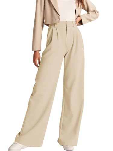 NIMIN Womens Business Casual Pants High Waisted Straight Leg Slack Office Work Pants Palazzo Trousers with Pockets Apricot Small - Image 1