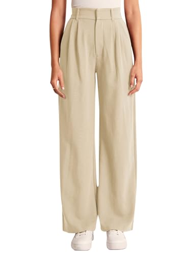 NIMIN Womens Business Casual Pants High Waisted Straight Leg Slack Office Work Pants Palazzo Trousers with Pockets Apricot Small - Image 2