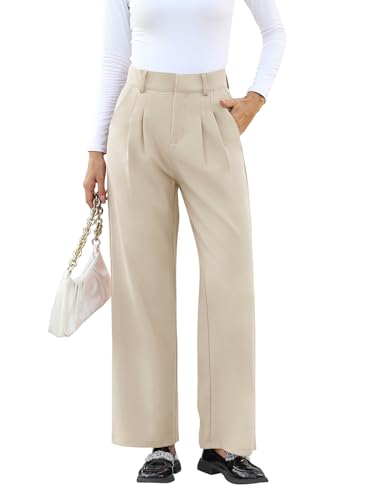 NIMIN Womens Business Casual Pants High Waisted Straight Leg Slack Office Work Pants Palazzo Trousers with Pockets Apricot Small - Image 3