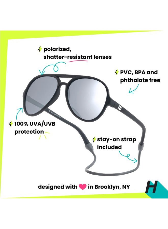 Hipsterkid FCTRY HIPSTERKID Baby Aviators - Polarized Sunglasses w/Strap - Kids/Girl/Boy (Ages 3-6, Black) - Image 2