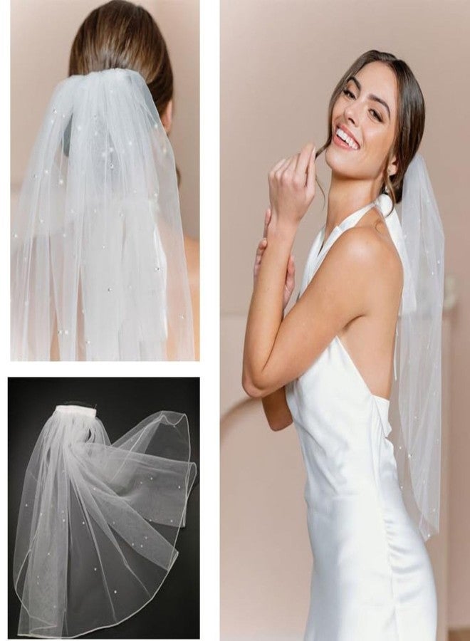 Homeaura Bridal Veil for Bride with Elegant Pearl Design Pearl Embellishment | Lightweight Wear | Bridal Finish | White Veil | Wedding Accessory - Image 4