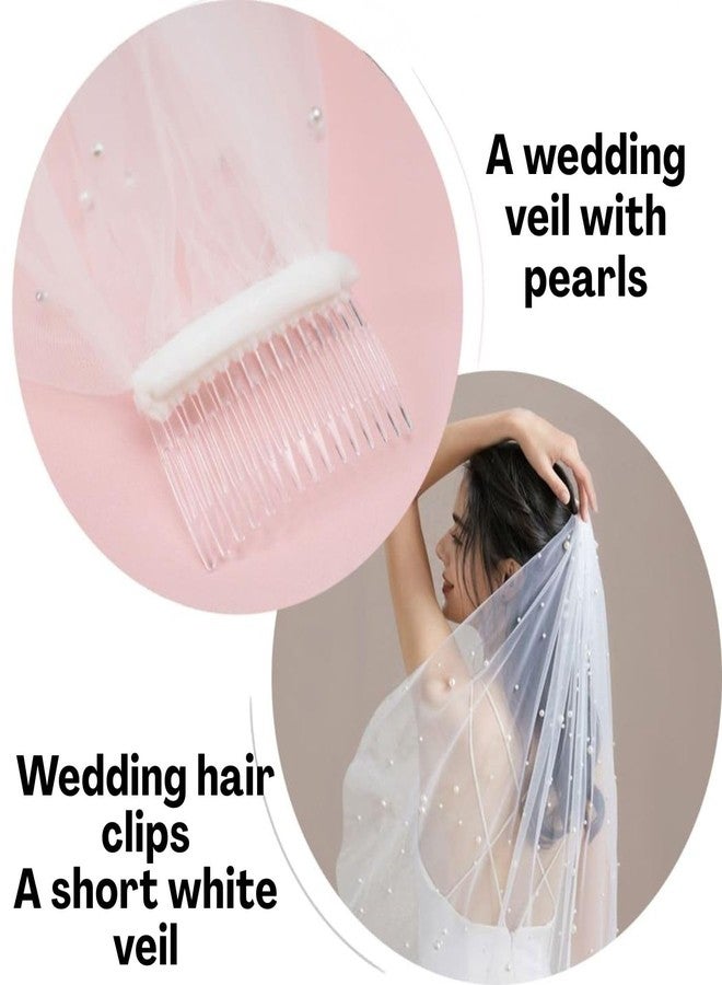 Homeaura Bridal Veil for Bride with Elegant Pearl Design Pearl Embellishment | Lightweight Wear | Bridal Finish | White Veil | Wedding Accessory - Image 3