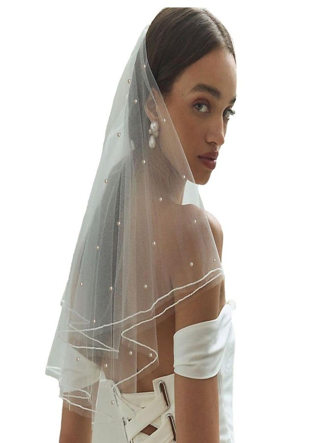 Homeaura Bridal Veil for Bride with Elegant Pearl Design Pearl Embellishment | Lightweight Wear | Bridal Finish | White Veil | Wedding Accessory - Image 1