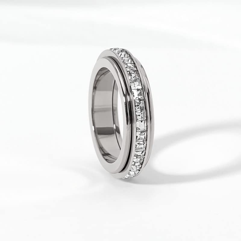 Pingyongchang Anxiety Rings Titanium Steel Spinner Fidget Band Rings For Women Ladies Cubic Zirconia Relieving Anxiety Wedding Promise Lucky Statement Rings-9 - Image 5