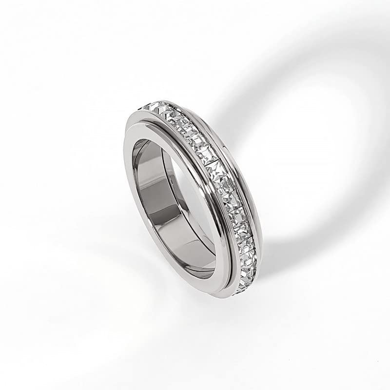 Pingyongchang Anxiety Rings Titanium Steel Spinner Fidget Band Rings For Women Ladies Cubic Zirconia Relieving Anxiety Wedding Promise Lucky Statement Rings-9 - Image 4