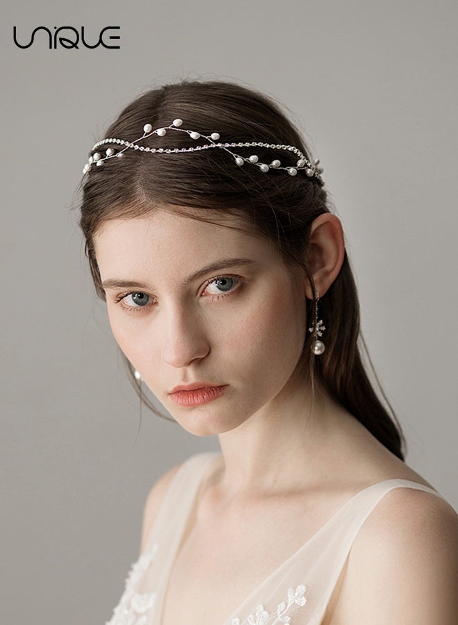 يونيك إكسسوارات شعر الزفاف من لؤلؤ الماس، أساور فضية، إكسسوارات شعر لؤلؤ الأميرة الكريستالية، أساور وصيفات، لأعياد الميلاد، الحفلات، الزفاف، وغيرها - Image 1