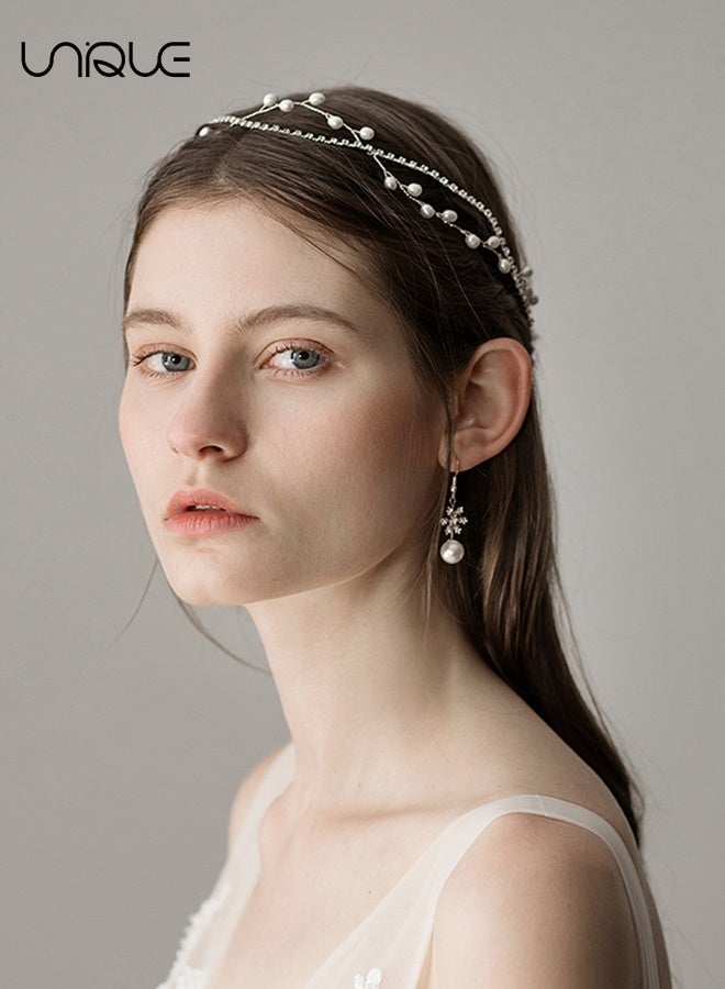 يونيك إكسسوارات شعر الزفاف من لؤلؤ الماس، أساور فضية، إكسسوارات شعر لؤلؤ الأميرة الكريستالية، أساور وصيفات، لأعياد الميلاد، الحفلات، الزفاف، وغيرها - Image 4