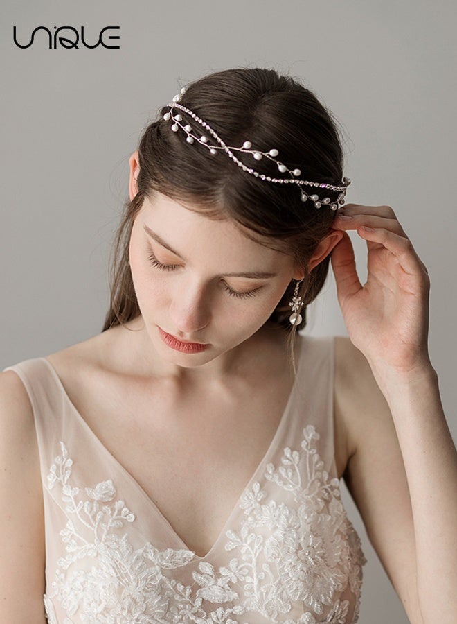 يونيك إكسسوارات شعر الزفاف من لؤلؤ الماس، أساور فضية، إكسسوارات شعر لؤلؤ الأميرة الكريستالية، أساور وصيفات، لأعياد الميلاد، الحفلات، الزفاف، وغيرها - Image 3
