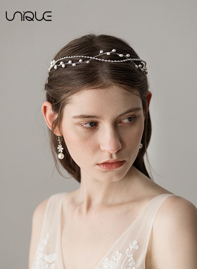 يونيك إكسسوارات شعر الزفاف من لؤلؤ الماس، أساور فضية، إكسسوارات شعر لؤلؤ الأميرة الكريستالية، أساور وصيفات، لأعياد الميلاد، الحفلات، الزفاف، وغيرها - Image 2