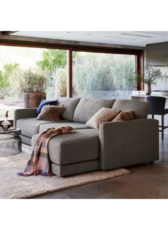 Homzmart - Swedish Wood and Linen L-Shape Sofa - Grey - Image 1