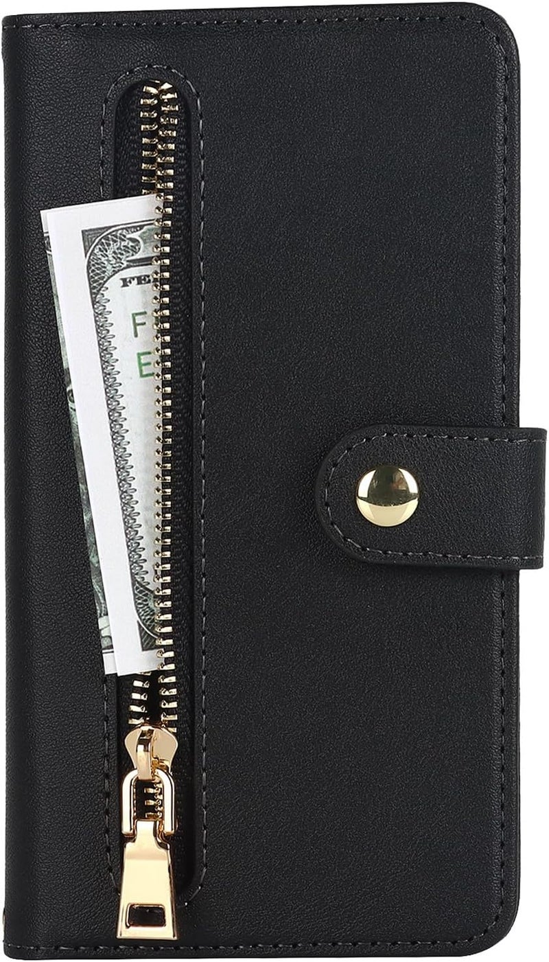 Wallet Case for iPhone 16 Pro Max/16 Pro/16 Plus/16,All-Inclusive Protection Zipper Leather Phone Case with Large Space Card Slots Flip Kickstand Cover (16 ProMax,Black) - Image 1