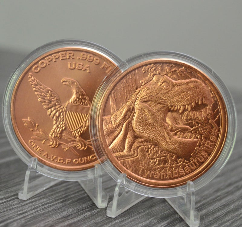 Heavenly Metals Roaring Tyrannosaurus Rex Prehistoric Dinosaur - 1 oz .999 Pure Copper Round Collecticble 39mm Challenge Coin in Capsule - COA by Heavenly Metals - Image 2