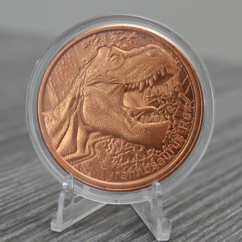 Heavenly Metals Roaring Tyrannosaurus Rex Prehistoric Dinosaur - 1 oz .999 Pure Copper Round Collecticble 39mm Challenge Coin in Capsule - COA by Heavenly Metals - Image 3