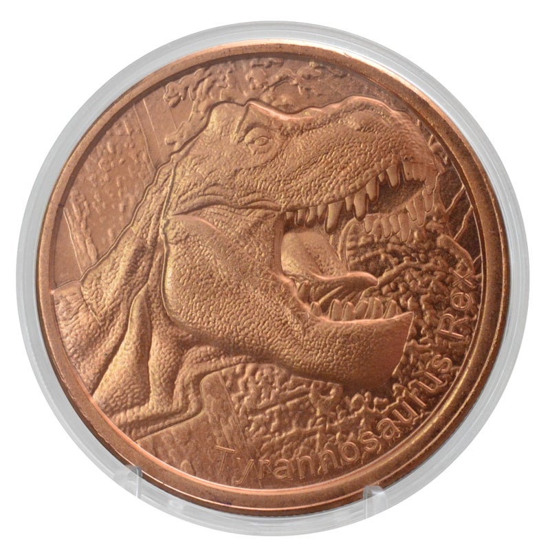 Heavenly Metals Roaring Tyrannosaurus Rex Prehistoric Dinosaur - 1 oz .999 Pure Copper Round Collecticble 39mm Challenge Coin in Capsule - COA by Heavenly Metals - Image 1
