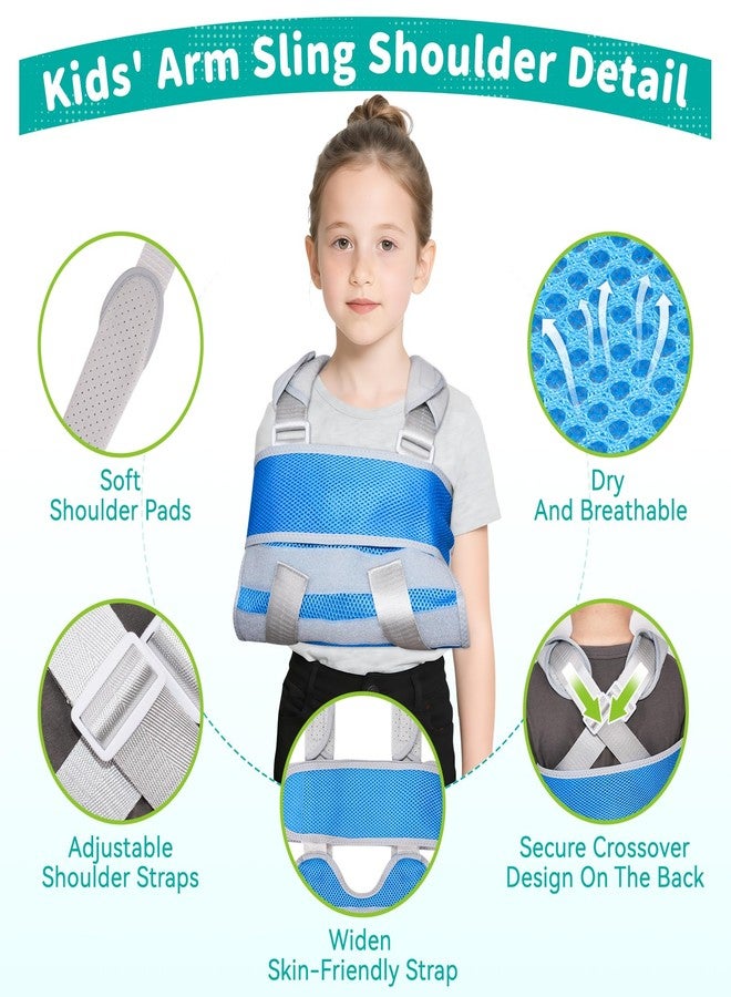 lefeke Arm Sling Shoulder Immobilizer with Chest Strap (Fits Right & left Arm), Breathable Medical Sling for Shoulder Injury for Child (Blue) - Image 4