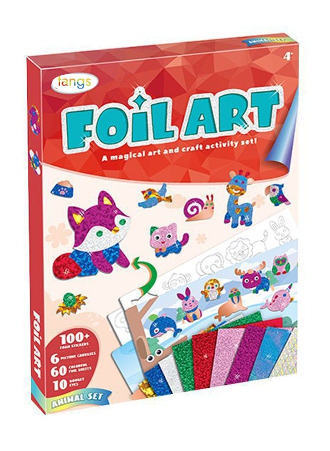 tangs Animal DIY Foil Art Scrapbook Kit for Kids - 6 Canvases, 60+ Stickers, 60+ Color Foils, Gift Box, Creative Craft Activity for Children - Image 1