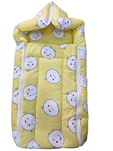 Baby's Cotton Quilted Hooded Blanket Swaddler (Yellow)  - Image 1