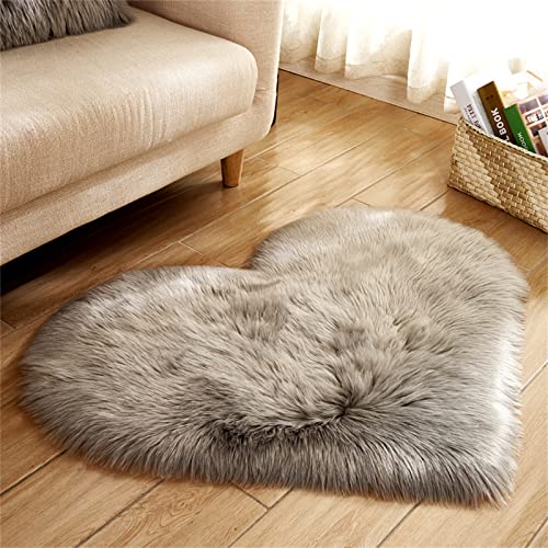 YRXRUS Heart Rug Grey Heart Shaped Rug Fluffy Faux Fur Rugs Shag Mats for Bedroom Living Room Love Coquette Room Decor 2x3 Ft