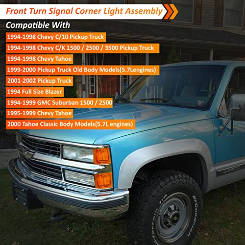 Bestview Front Turn Signal Corner Light Assembly, Upper Lower Side Marker Reflector Lamp, Chrome Housing Amber Lens Compatible with Chevy C/K 10 Pickup Truck 1500 2500 3500 1994-1998 Tahoe 1995-1999 - Image 2