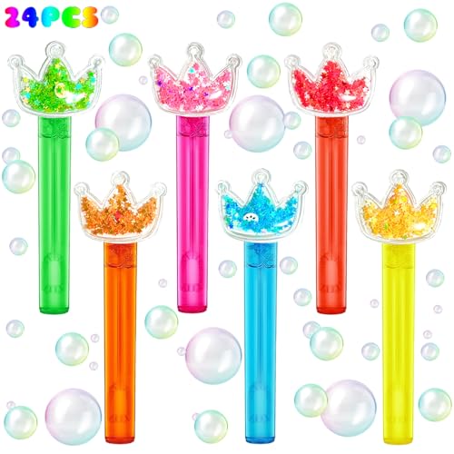 uoyoi Princess Party Favors24Pcs Glitter Crown Bubble Wands for KidsBling Crown Bubble Wand for Princess Birthday Party SuppliesClassroom Prizes Pinata Goodie Bag Stuffers Gift - Image 1